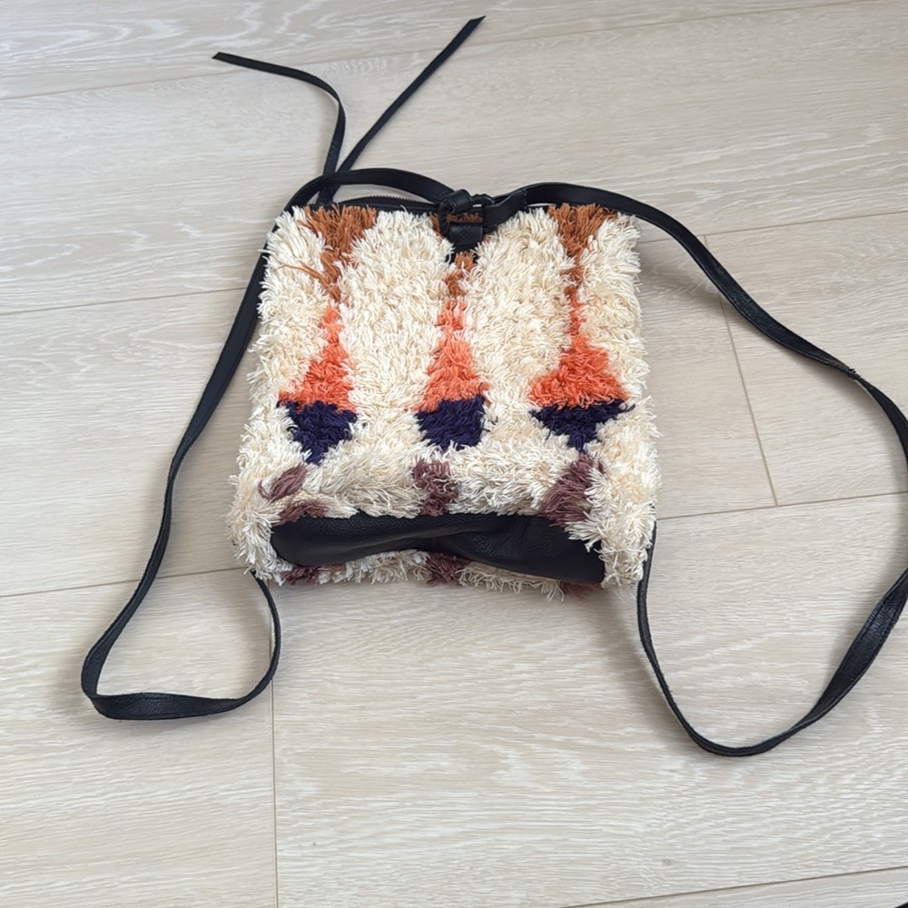Cleobella Cream Shag Geometric Backpack with Orange, Pink, Navy & Brown Accents - Picture 4 of 12